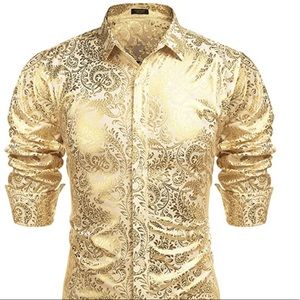 Men's Gold Floral Print Shirt